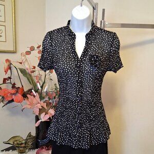 NWOT Women’s Pleated Black White Polka Dot Tunic Top Short Sleeve Summer Tops 6